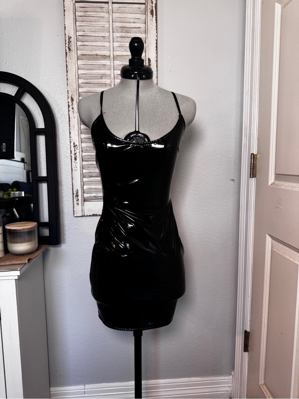 Oh Polly Black Patent Mini Dress